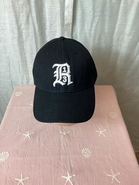 R13 Black Baseball Cap- White Gothic R logo- Adjustable Strap back Hat- Unisex